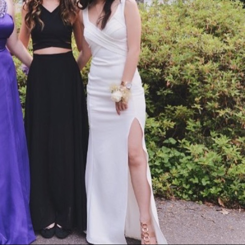 White slit side prom dress